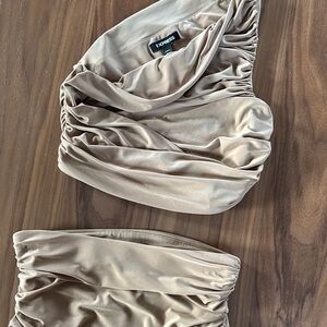 Express Beige Ruched Tube Set